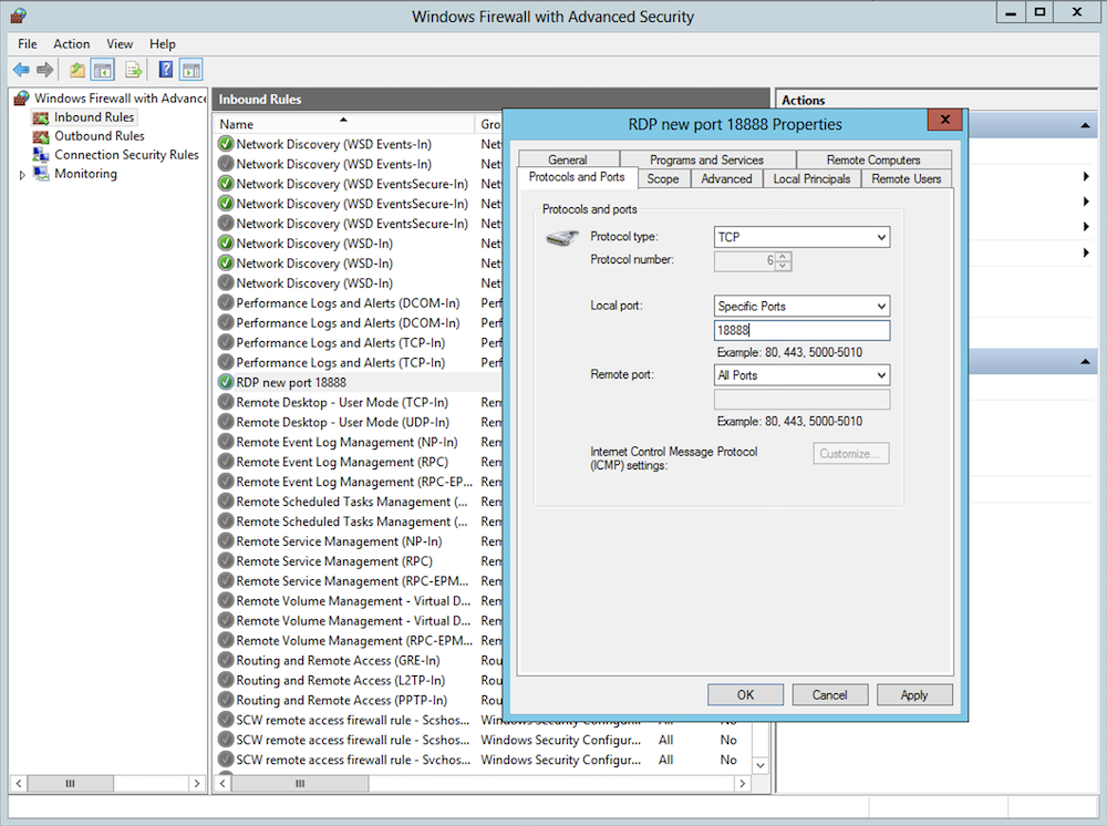  port remote desktop windows server